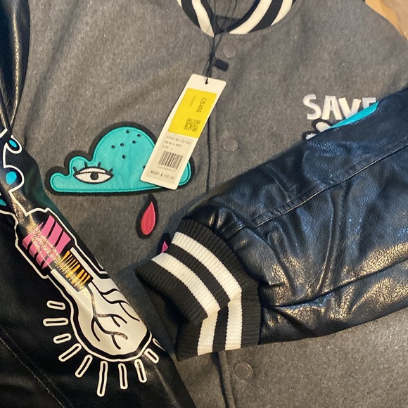 New Mens Save the Planet varsity with appliqués casual moto jacket coat - Picture 10 of 17